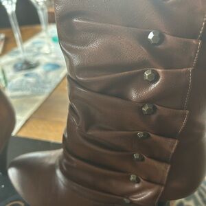 Brown Leather Boots with Stud Accents